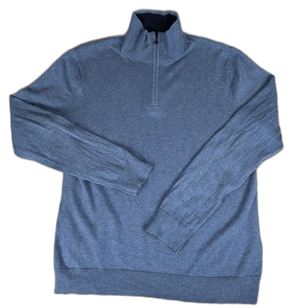 Banana Republic Sweater  Mens 1/4 Zip Silk Cashmere Cotton Blue M Pullover